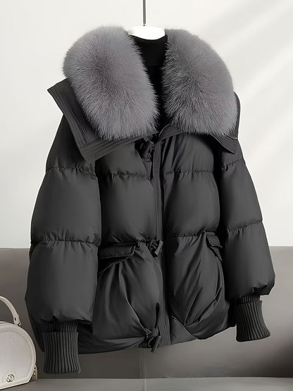 Manteau hiver femme ❄️ – Capuche fausse fourrure & coupe A-line GTIJARA