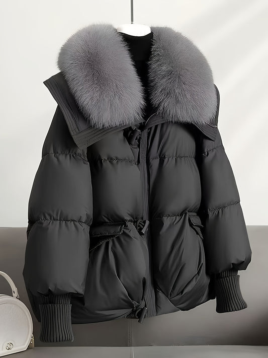 Manteau hiver femme ❄️ – Capuche fausse fourrure & coupe A-line GTIJARA
