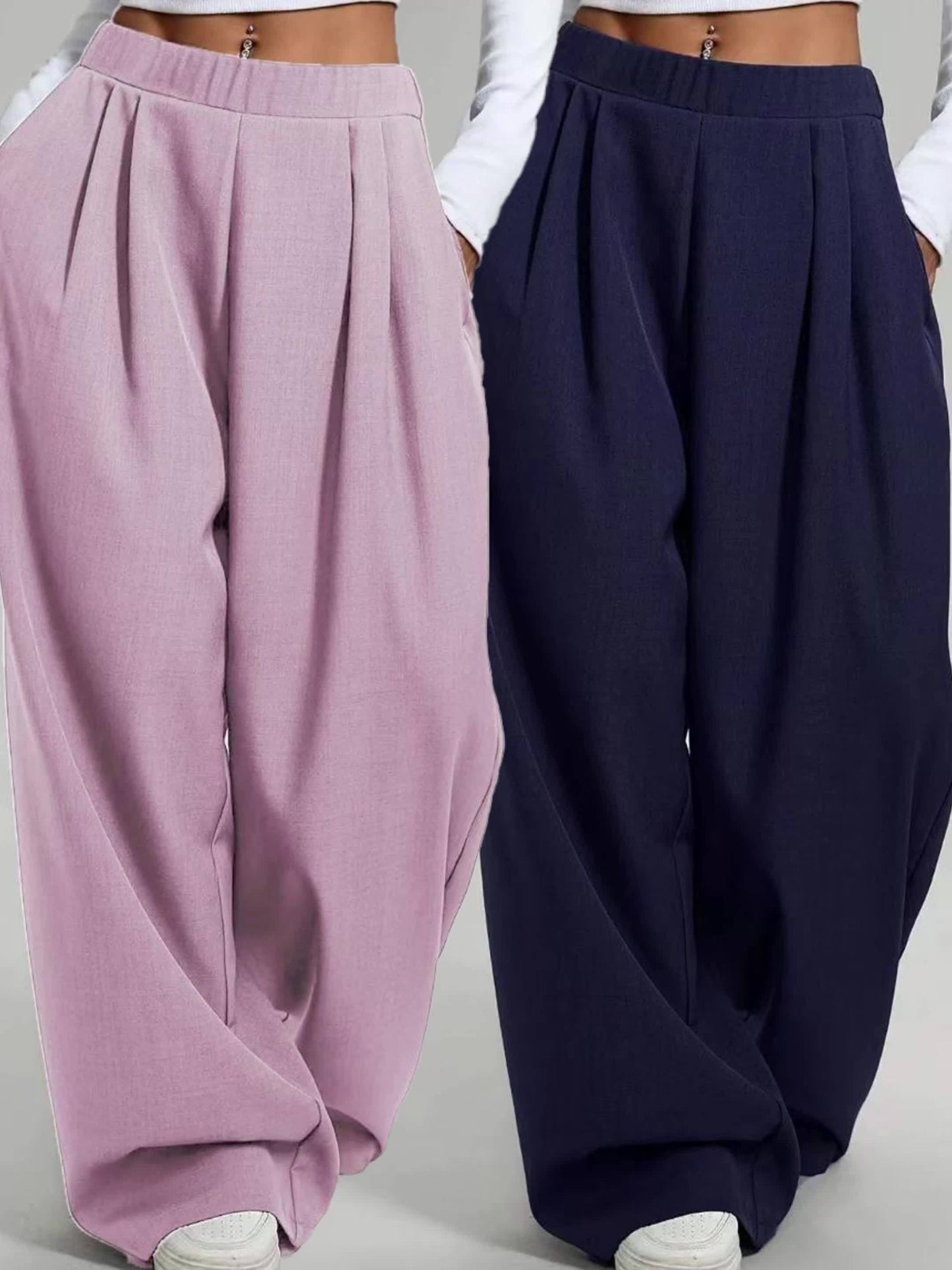 Lot de 2 Pantalons Femme Taille Haute – Coupe Large Confort