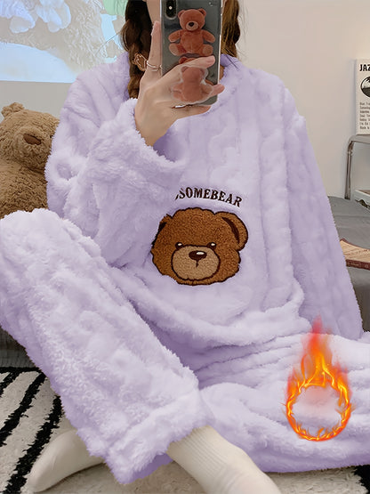 Pyjama hiver femme chaud – Ensemble peluche douillet ours 🐻