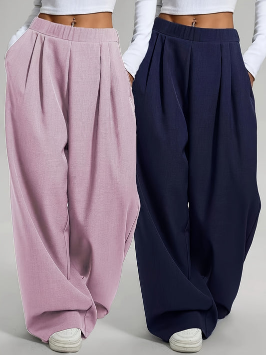 Lot de 2 Pantalons Femme Taille Haute – Coupe Large Confort