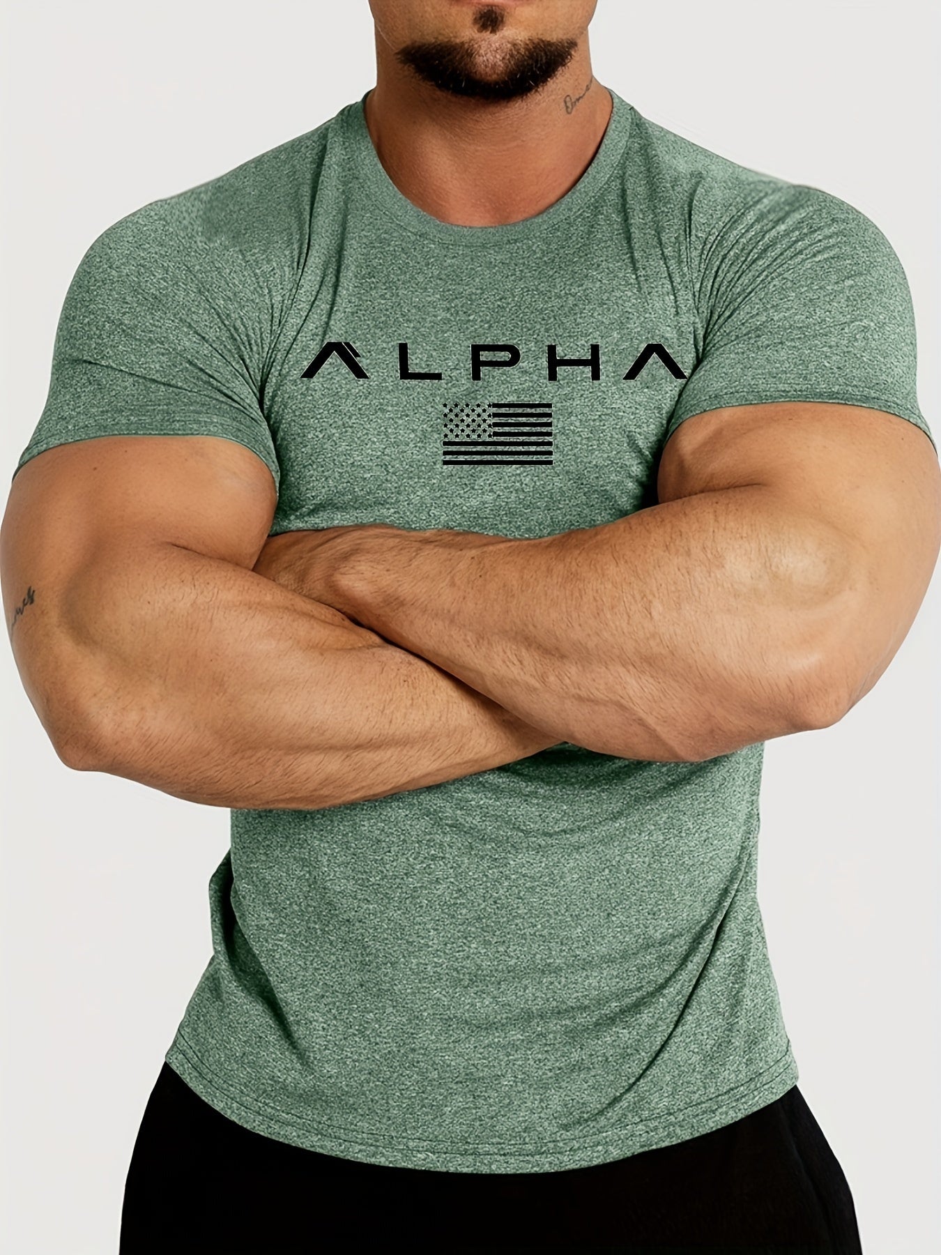 T-Shirt ALPHA Hommes à manches courtes, confortable , Crew Neck T-shirt à la mode à manches courtes, pour l’été et le printemps, style athlétique, confort fit