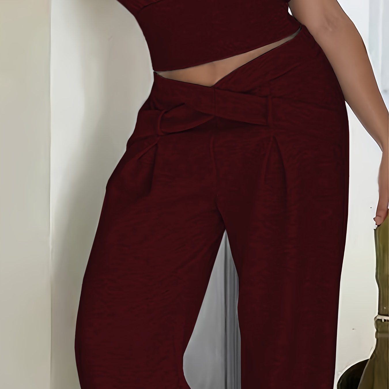 Pantalon Femme Hiver Large – Taille Croisée, Tissu Peluche Doux