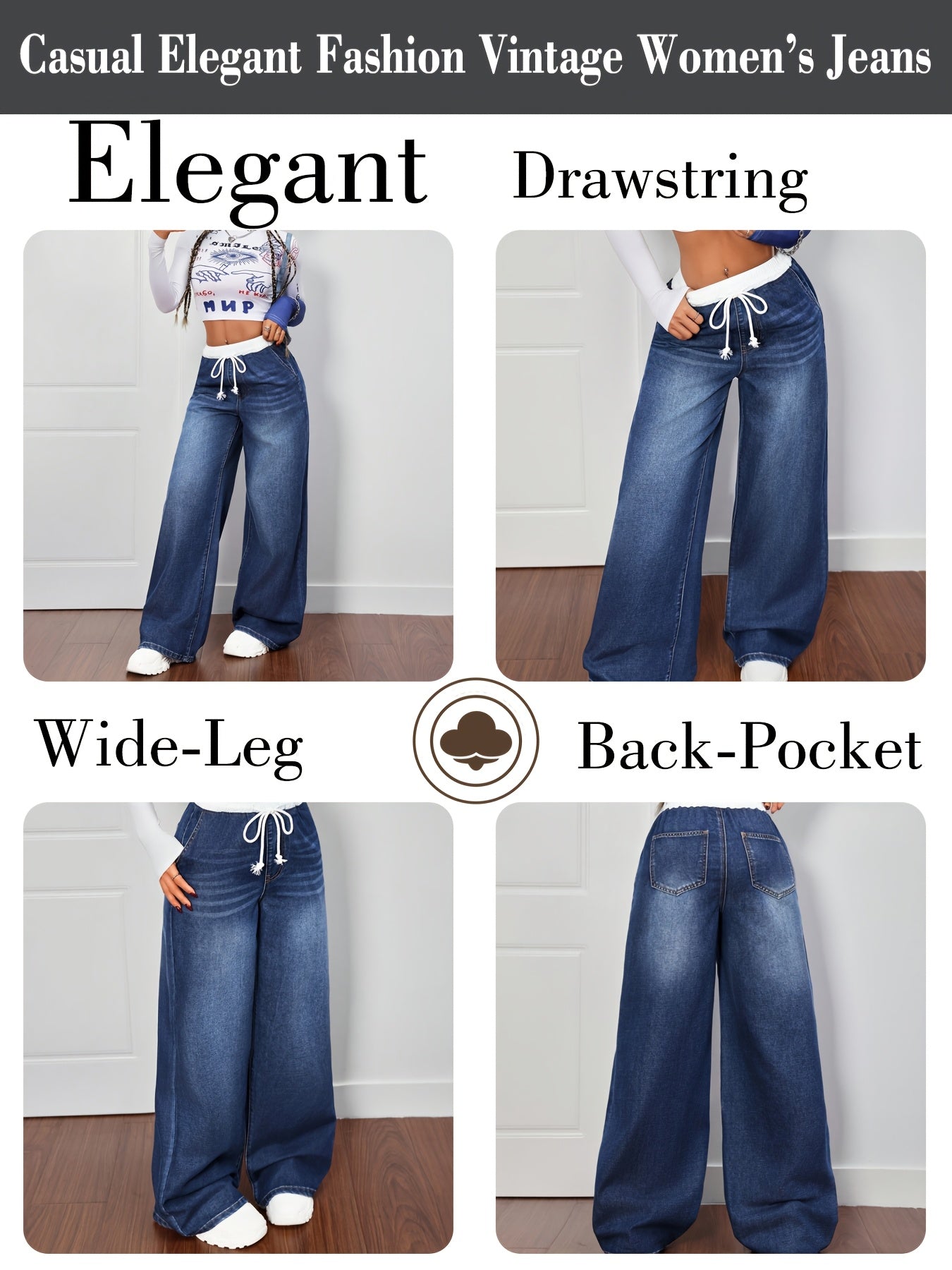 Jean Femme Large à Cordon – Coupe Bootcut Confort Casual
