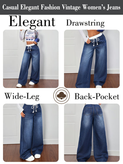Jean Femme Large à Cordon – Coupe Bootcut Confort Casual
