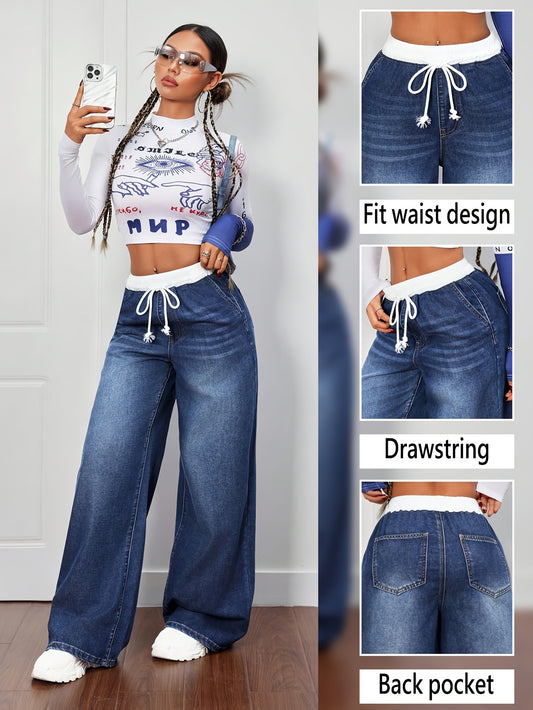 Jean Femme Large à Cordon – Coupe Bootcut Confort Casual