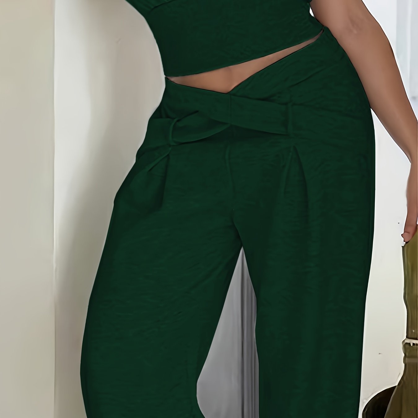 Pantalon Femme Hiver Large – Taille Croisée, Tissu Peluche Doux
