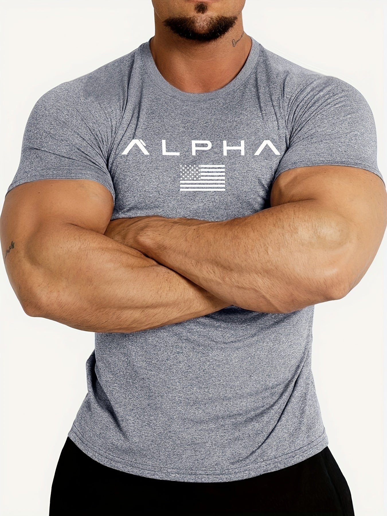 T-Shirt ALPHA Hommes à manches courtes, confortable , Crew Neck T-shirt à la mode à manches courtes, pour l’été et le printemps, style athlétique, confort fit