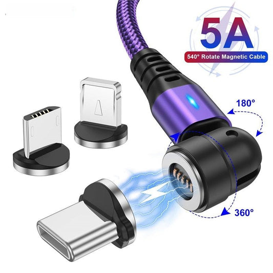 Câble magnétique rotatif 540, charge rapide, Micro USB, Type C, cordon pour smartphones