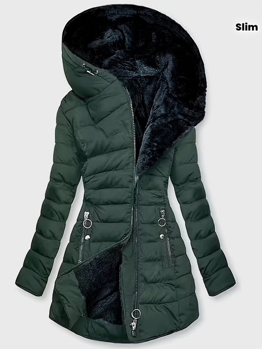 Veste chaude femme élégante – capuche & fermeture éclair slim fit