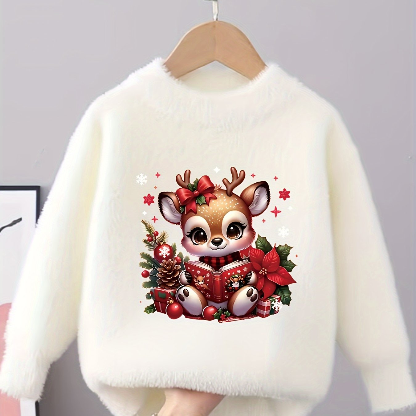 Sweat de Noël Enfant 🎅 Douillet Renne & Bonnet Rouge