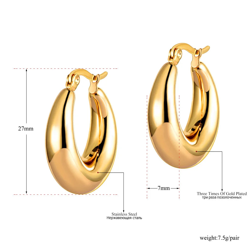 Boucles d’Oreilles Géométriques Femme – Acier Inox Plaqué Or 14K