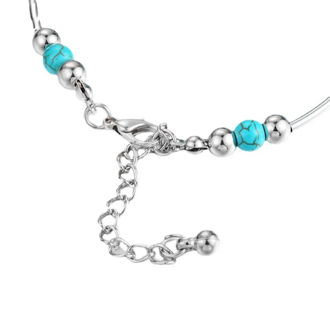 Bracelet Bohème Turquoise & Papillons Argentés Femme
