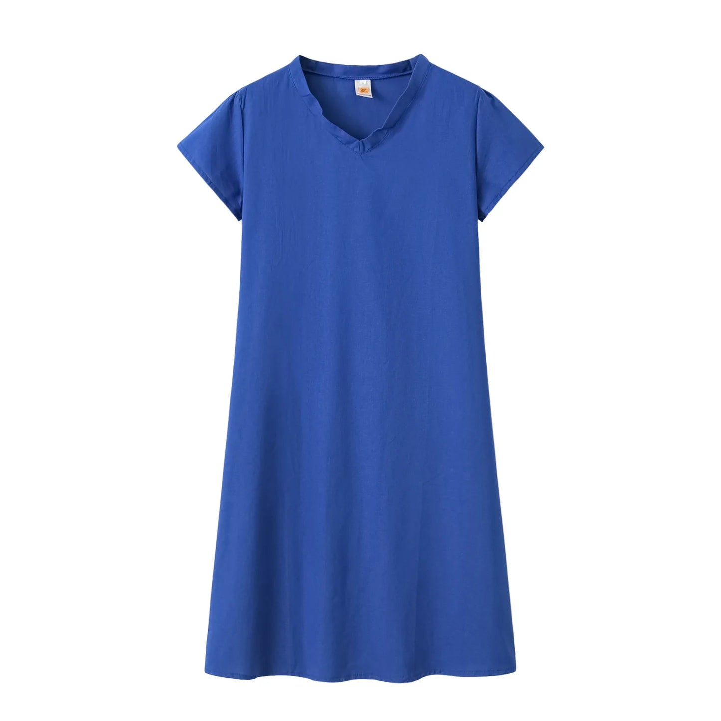 Robe Femme Col V Unie – Manches Courtes, Casual & Confortable