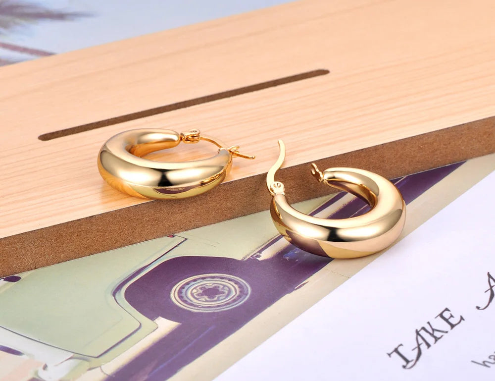 Boucles d’Oreilles Géométriques Femme – Acier Inox Plaqué Or 14K