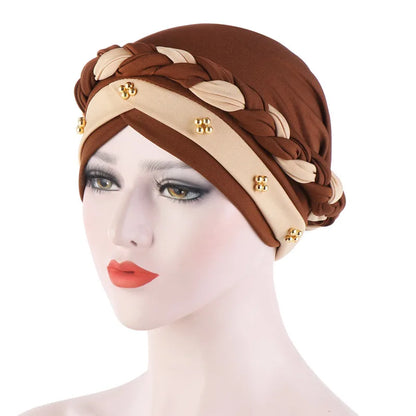 Turban femme  – Coton bicolore & perles élégantes