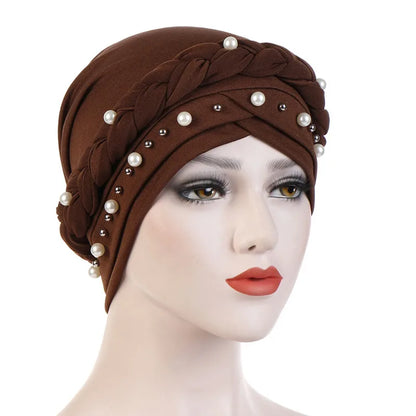 Turban femme  – Coton bicolore & perles élégantes