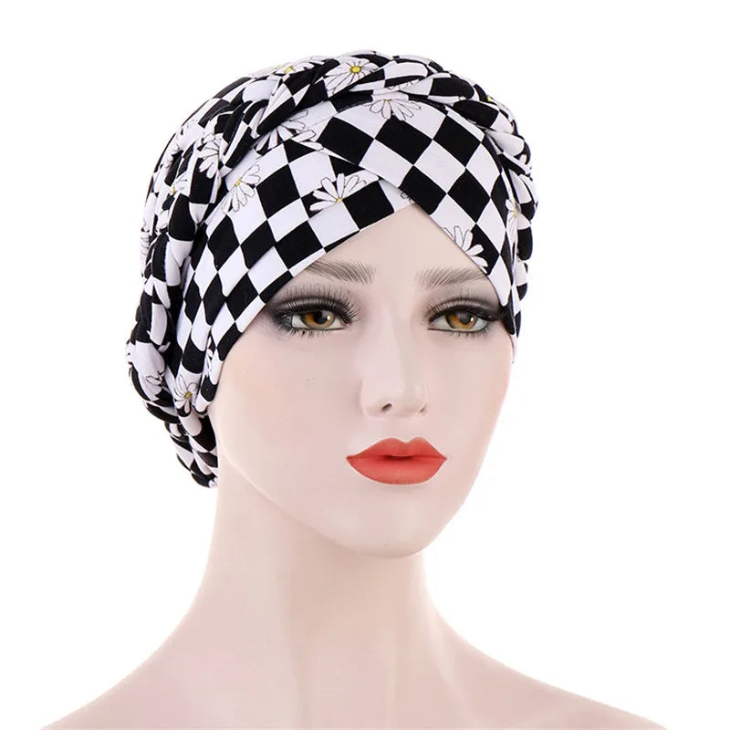 Turban femme  – Coton bicolore & perles élégantes