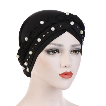 Turban femme  – Coton bicolore & perles élégantes