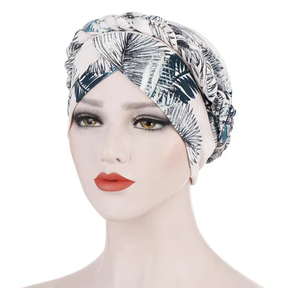 Turban femme  – Coton bicolore & perles élégantes
