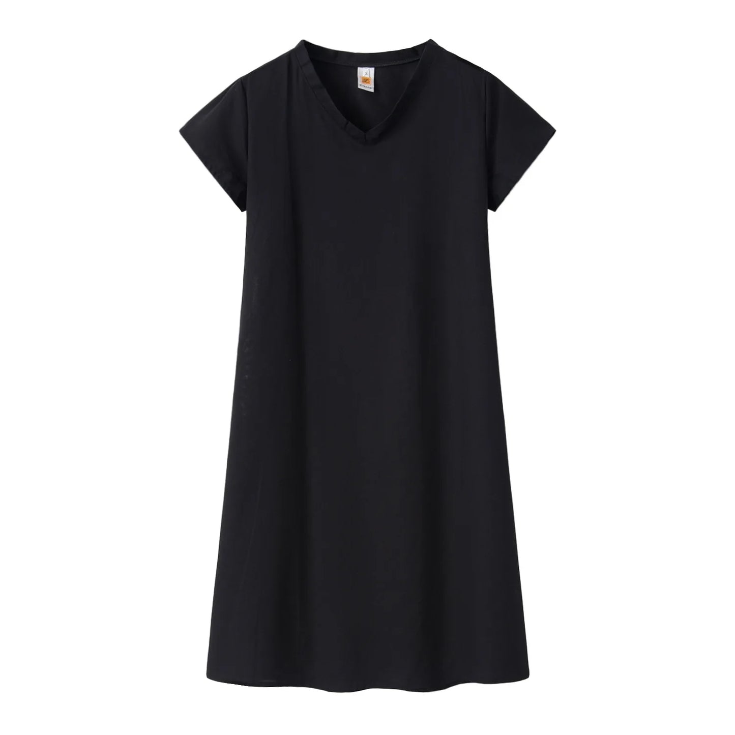 Robe Femme Col V Unie – Manches Courtes, Casual & Confortable