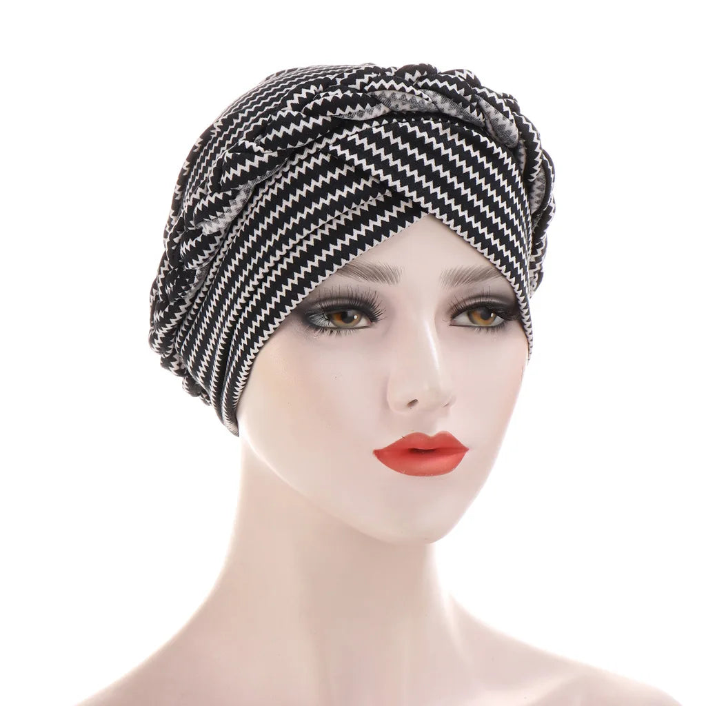 Turban femme  – Coton bicolore & perles élégantes
