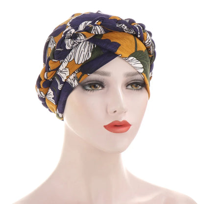 Turban femme  – Coton bicolore & perles élégantes
