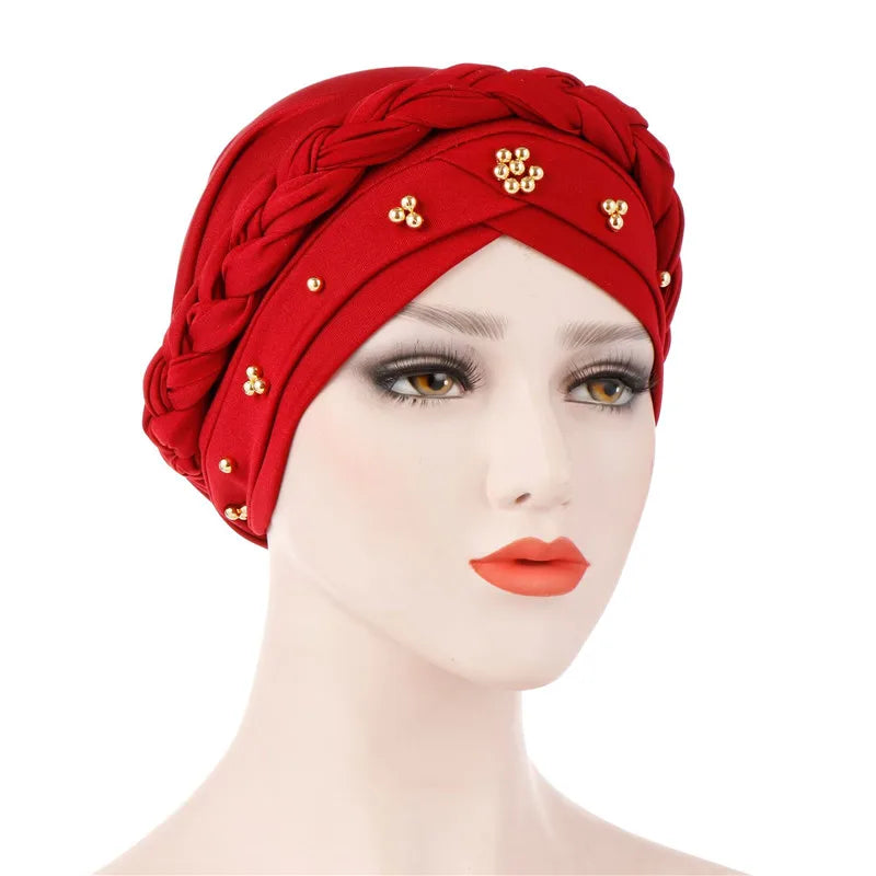 Turban femme  – Coton bicolore & perles élégantes