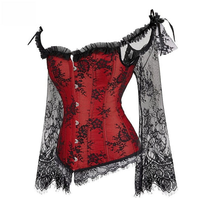 Bustier à manches longues en dentelle florale pour femmes, haut corset, lingerie, olympiques sexy, rouge burlesque, noir, Renaissance, grande taille