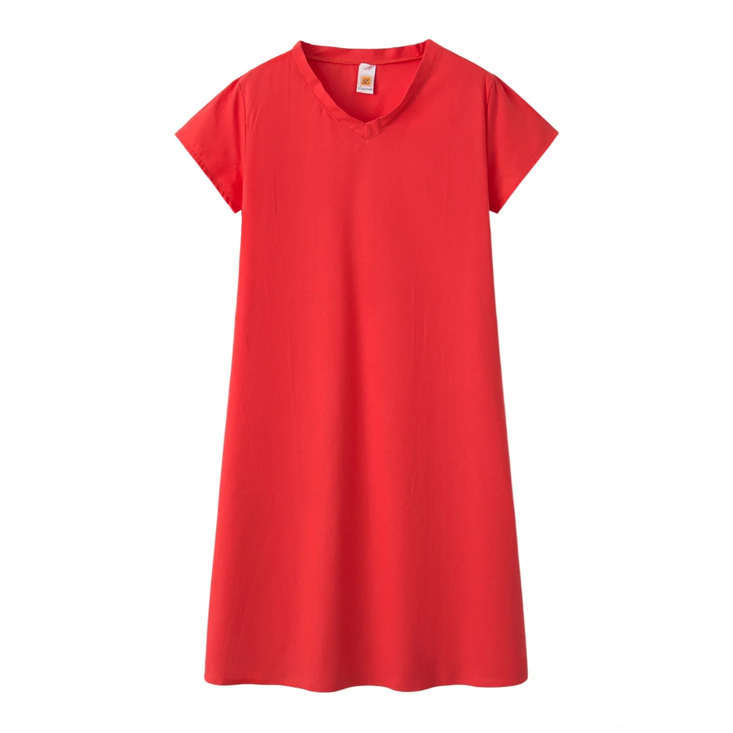 Robe Femme Col V Unie – Manches Courtes, Casual & Confortable