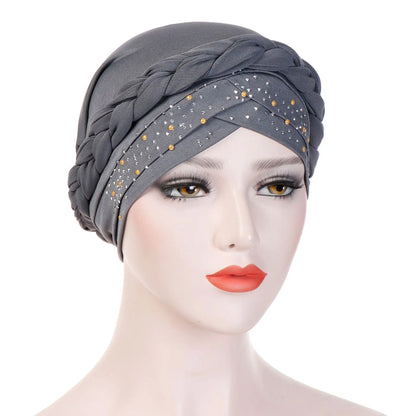 Turban femme  – Coton bicolore & perles élégantes