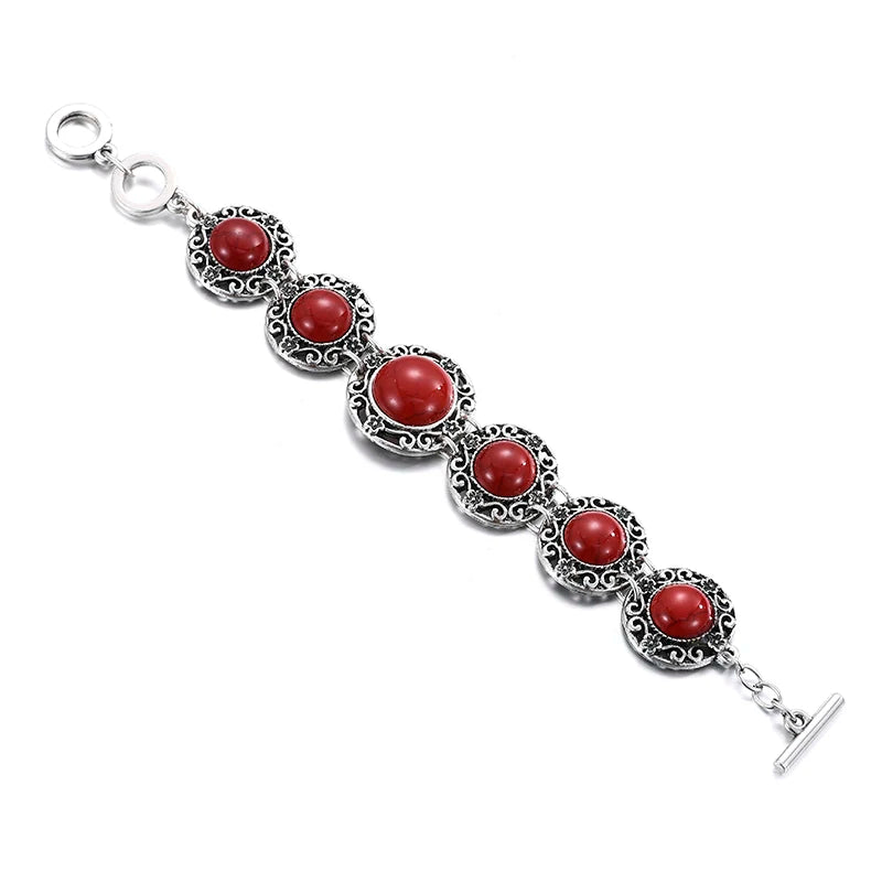 Bracelet Bohème Vintage Pierre Rouge ou Bleue – Ajustable