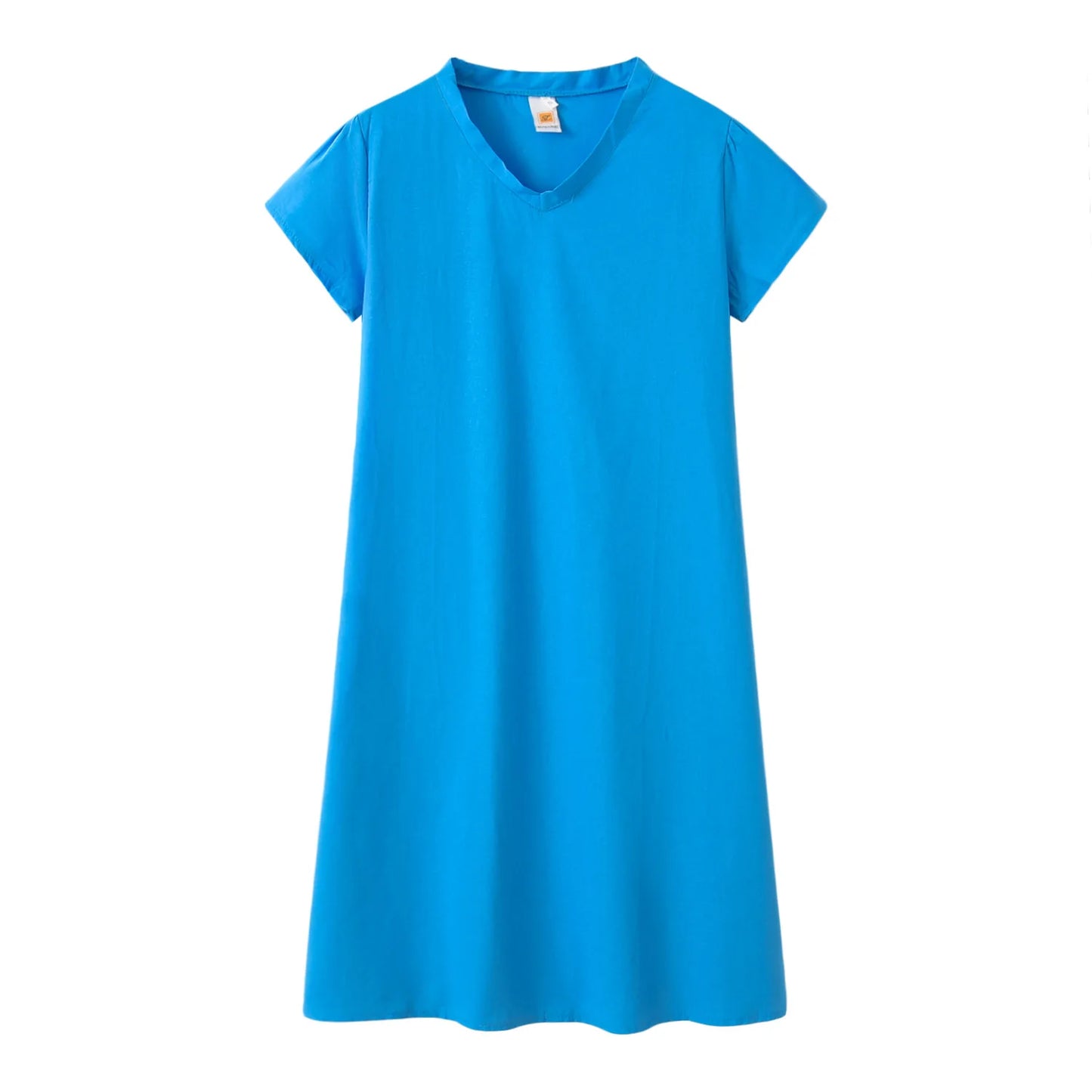 Robe Femme Col V Unie – Manches Courtes, Casual & Confortable