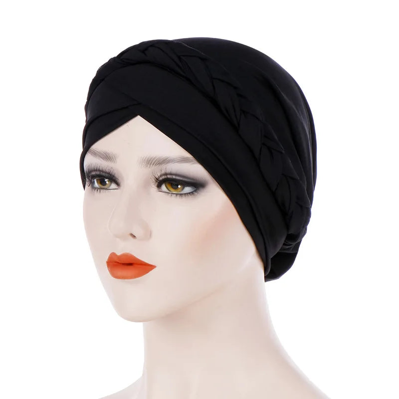 Turban femme  – Coton bicolore & perles élégantes