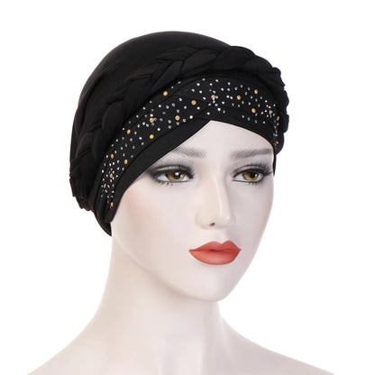Turban femme  – Coton bicolore & perles élégantes