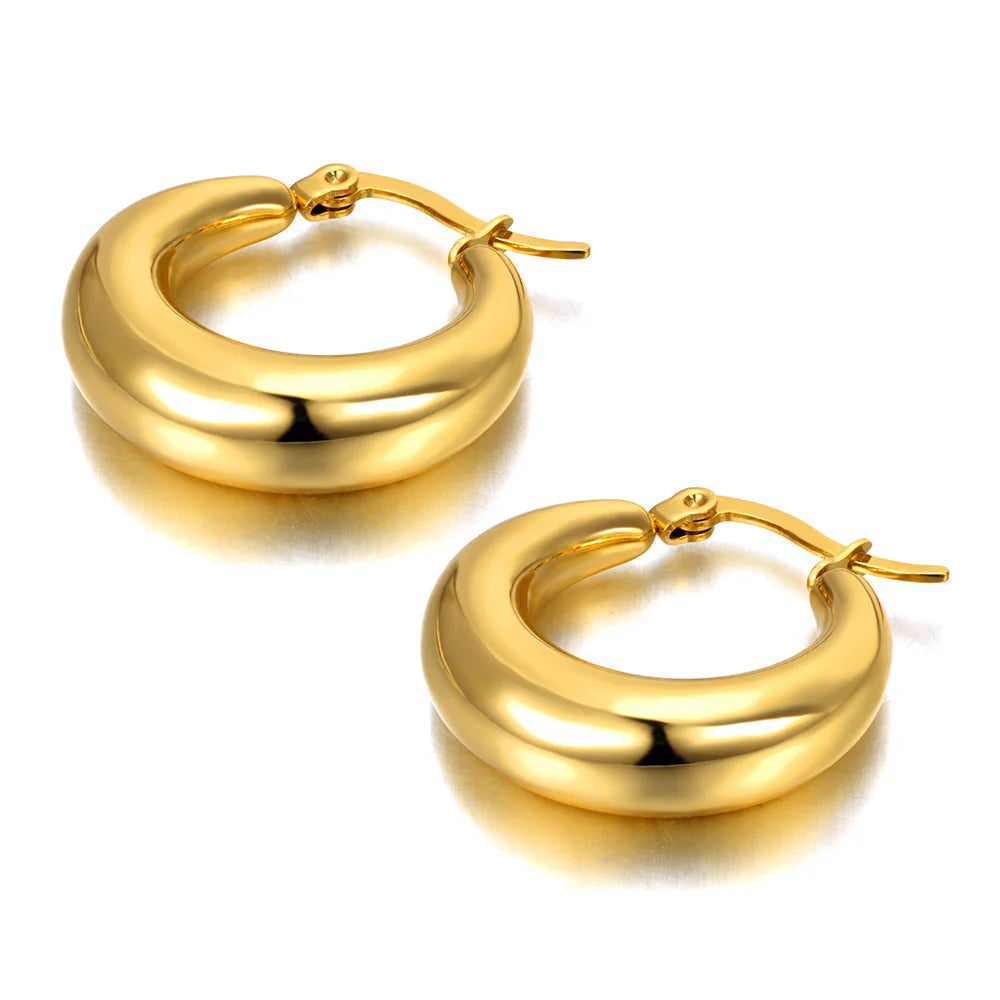 Boucles d’Oreilles Géométriques Femme – Acier Inox Plaqué Or 14K