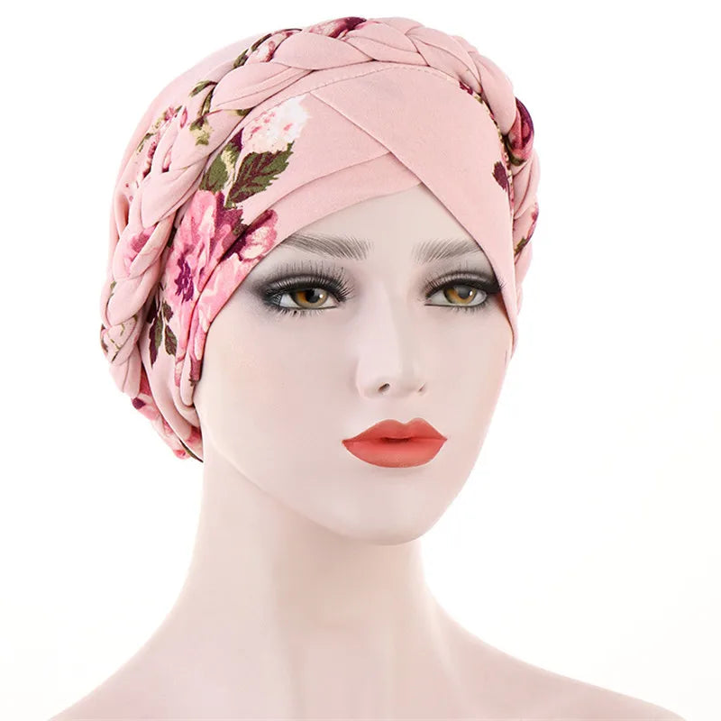 Turban femme  – Coton bicolore & perles élégantes