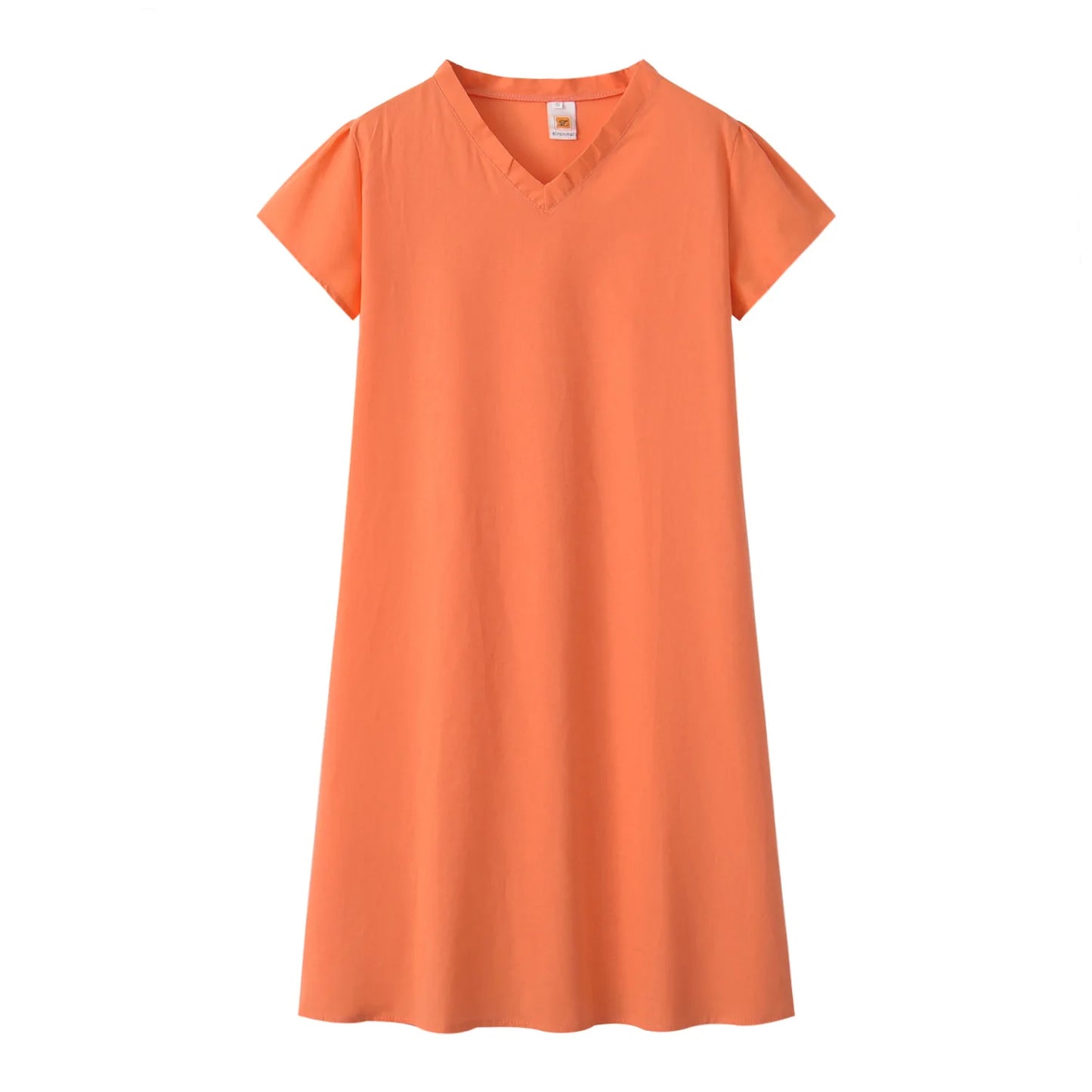 Robe Femme Col V Unie – Manches Courtes, Casual & Confortable