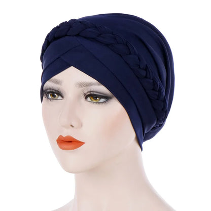 Turban femme  – Coton bicolore & perles élégantes