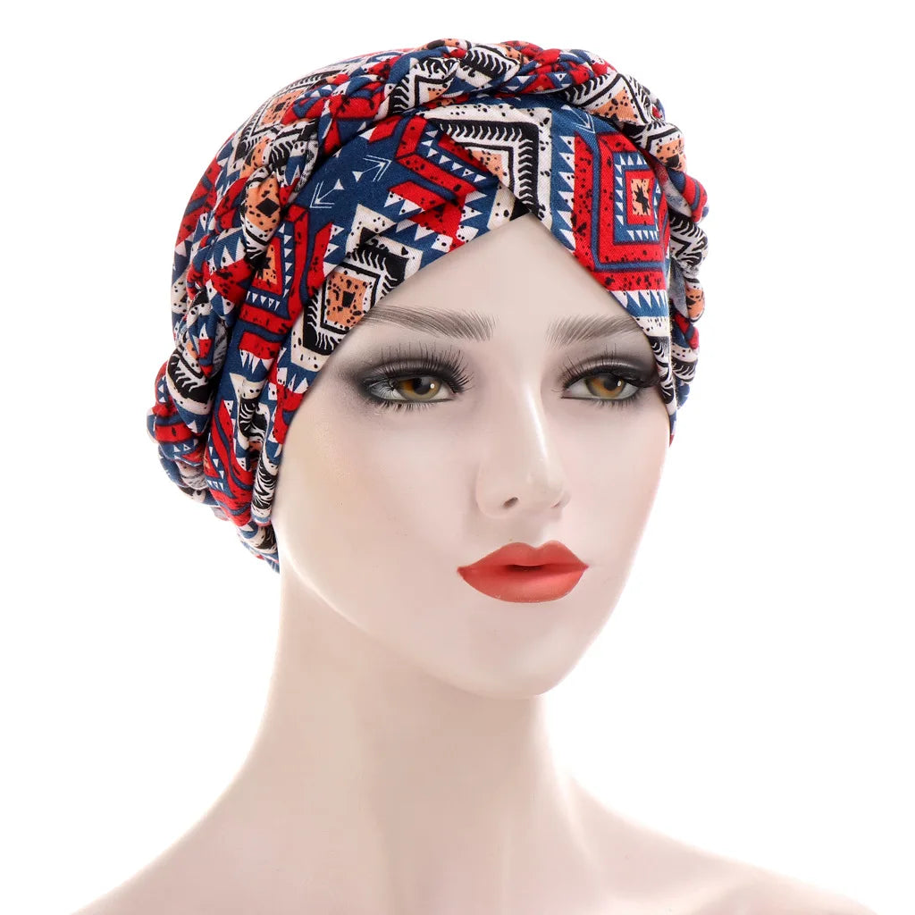 Turban femme  – Coton bicolore & perles élégantes