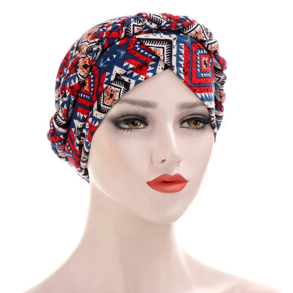 Turban femme  – Coton bicolore & perles élégantes