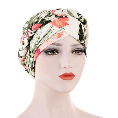 Turban femme  – Coton bicolore & perles élégantes