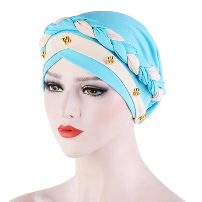 Turban femme  – Coton bicolore & perles élégantes