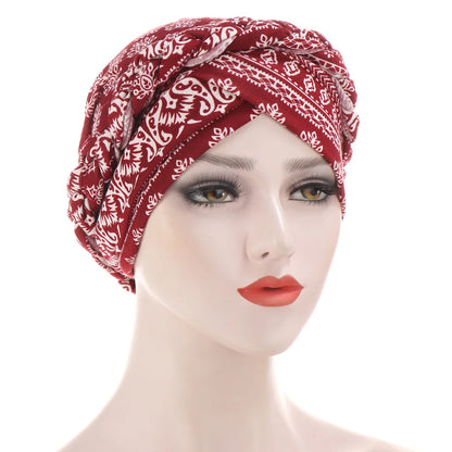 Turban femme  – Coton bicolore & perles élégantes