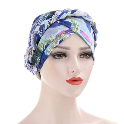Turban femme  – Coton bicolore & perles élégantes