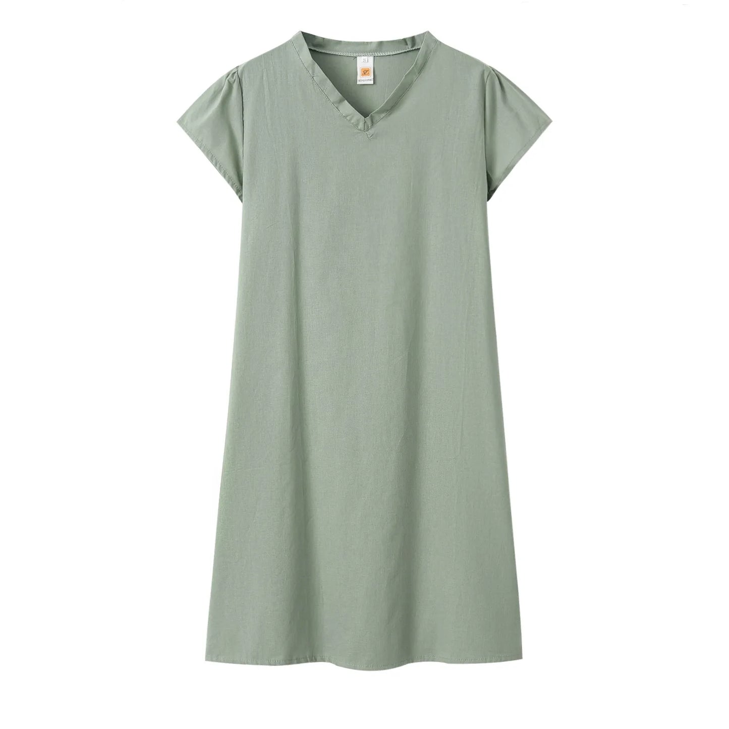 Robe Femme Col V Unie – Manches Courtes, Casual & Confortable