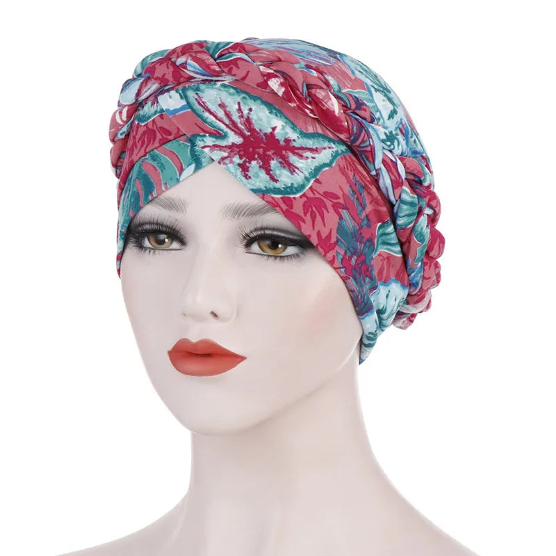 Turban femme  – Coton bicolore & perles élégantes