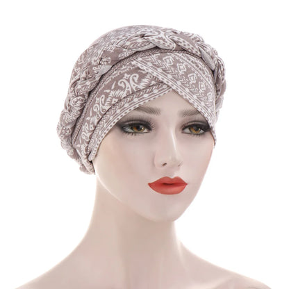 Turban femme  – Coton bicolore & perles élégantes
