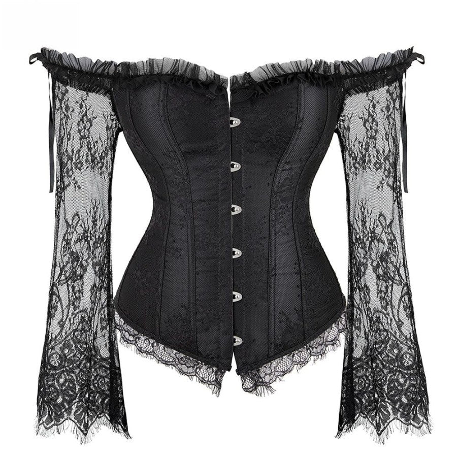 Bustier à manches longues en dentelle florale pour femmes, haut corset, lingerie, olympiques sexy, rouge burlesque, noir, Renaissance, grande taille