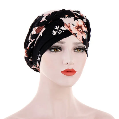 Turban femme  – Coton bicolore & perles élégantes